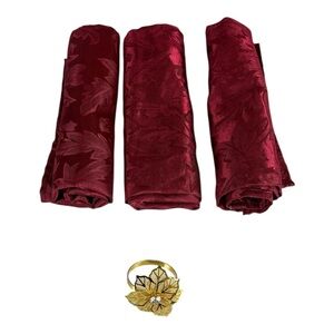 3 Elegant Red Napkin Set with Gold napkin Ring